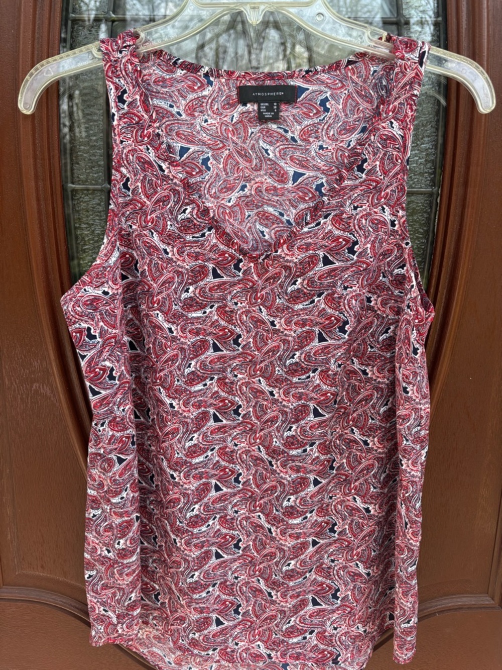 Atmosphere Red Paisley Tank Top with Navy Accents
